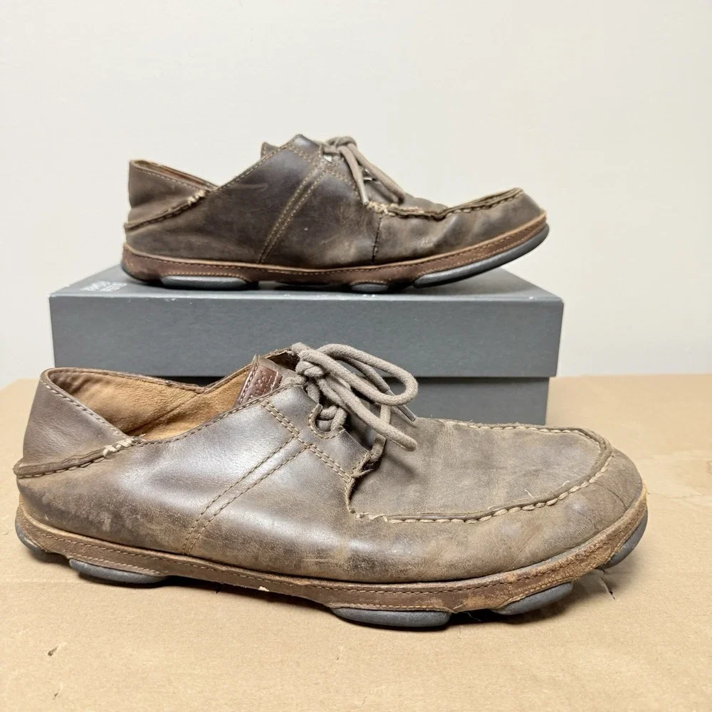 Olukai Ohana Lace-Up Nubuck Leather Casual Comfort Shoes Men's‎ Size 10 Brown